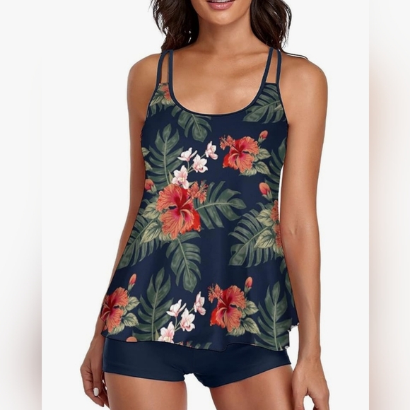 RESERVED FOR BECKY ...NEW! Urchica Navy Blue Floral Print Tankini - Picture 2 of 12